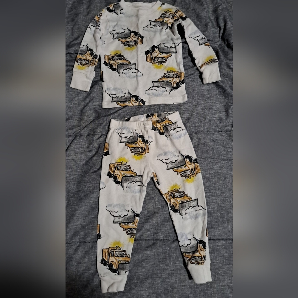 Carter's Kids Pajama Set - White and Yellow Construction Theme